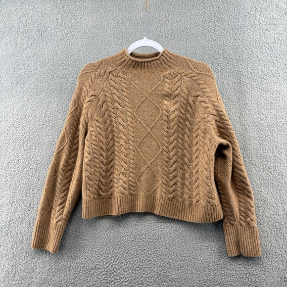J.CREW Cable-Knit Mockneck Sweater XXS Camel Brown Wool Alpaca Blend - Picture 2 of 12